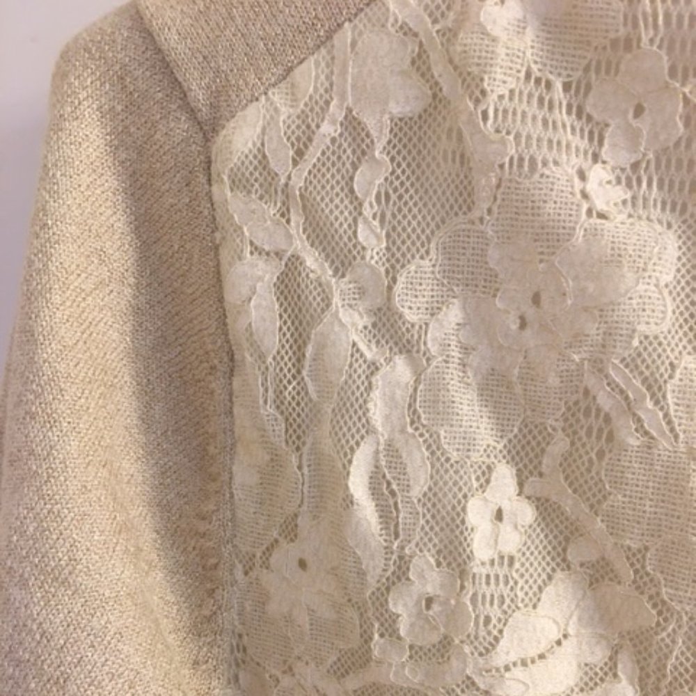 Knitted and Knotted Shimmer Gold and Lace Cardigan